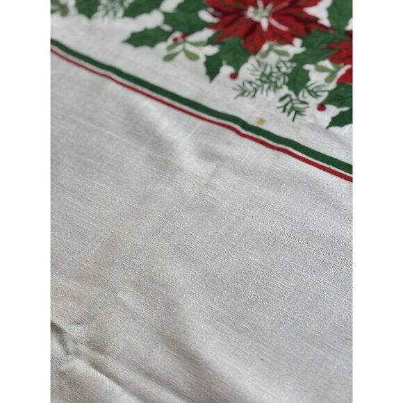 Vintage Christmas Tablecloth Christmas Poinsettia Approximate Size 82x59 Large - Picture 5 of 15